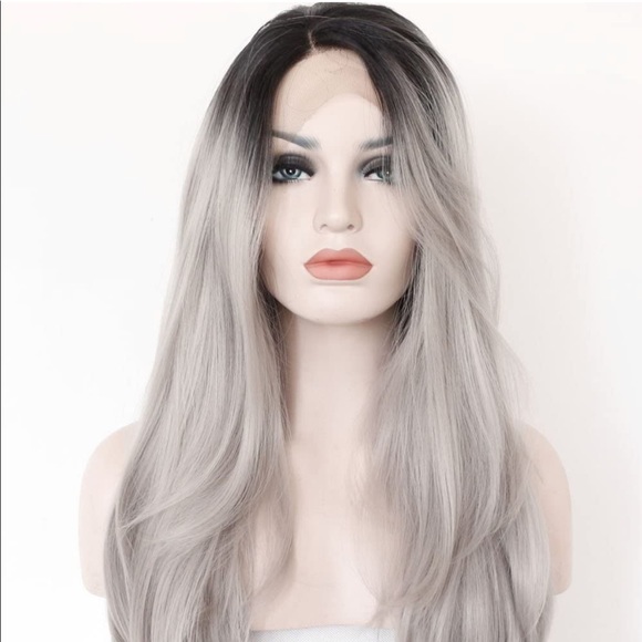 22” Ombre Black Gray Lace Front Wig *NEW*